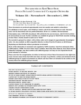 Documents on East Timor from PeaceNet and connected computer networks 33, Nov. 9 - Dec. 1, 1994