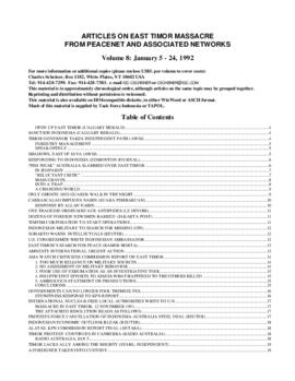 Documents on East Timor from PeaceNet and connected computer networks 8, Jan. 5-24, 1992