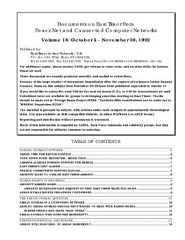 Documents on East Timor from PeaceNet and connected computer networks 18, Oct. 5 - Nov. 30, 1992