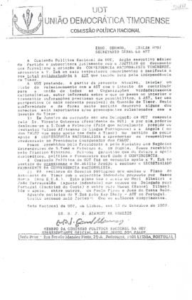 Letter Azancot de Menezes (UDT) - Sr. Shalar Kosi (Secretario Geral da AST) 1993-09-16