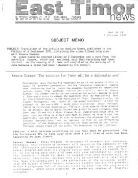 East Timor News Subject Memo 1991-10