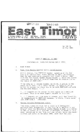 East Timor News Monthly Memo 1990-05